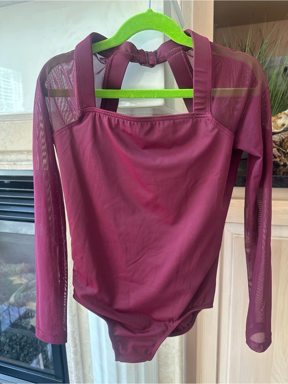 Girls balera Burgundy Mesh Raglan Sleeve Leotard - MC